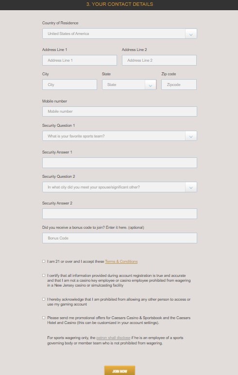 Caesars Casino Registration Step 3