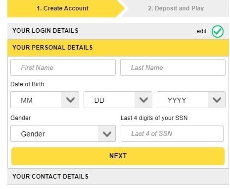 Golden Nugget Casino Registration Step 2