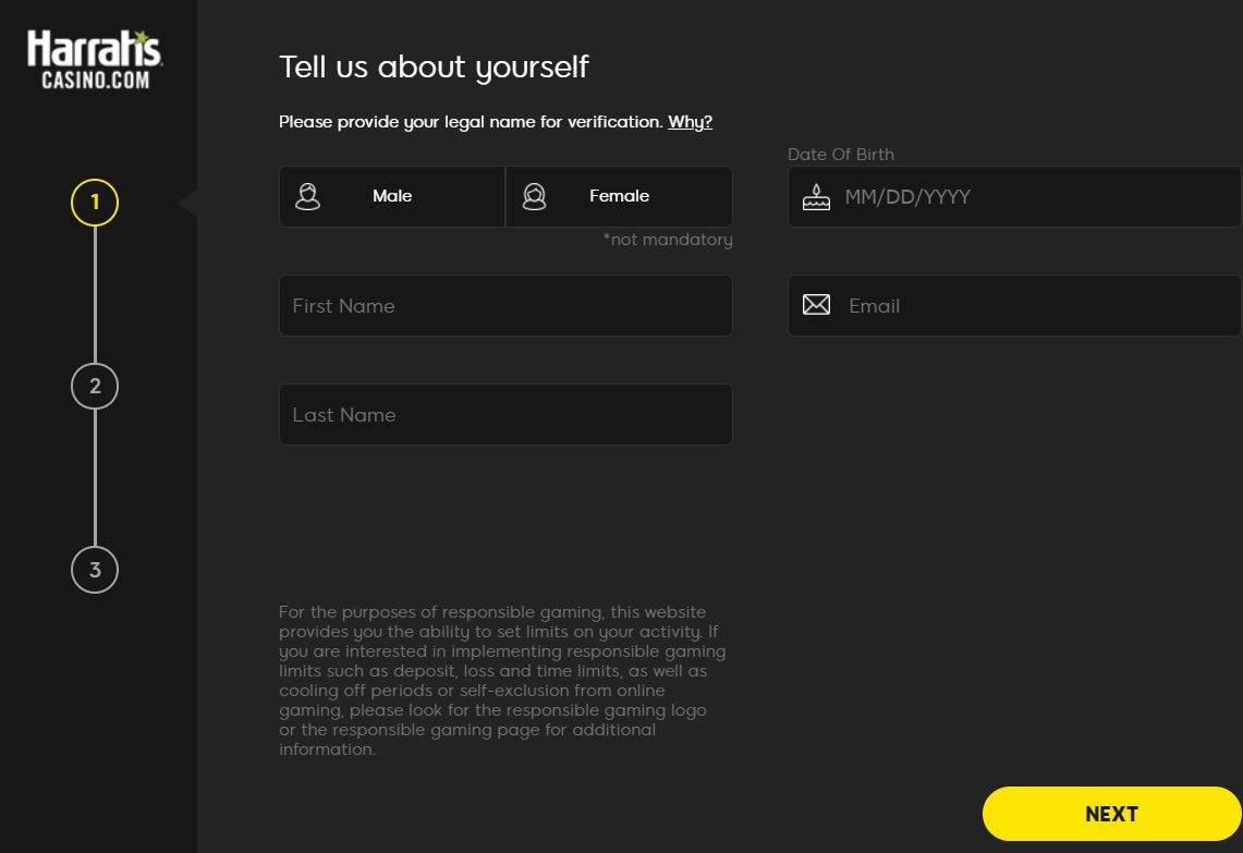 Harrahs Casino Registration Step 1