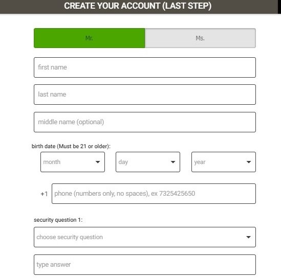 Pala Casino Registration Process Step 2