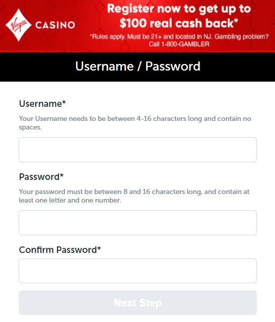 Virgin Casino Registration Process Step 2