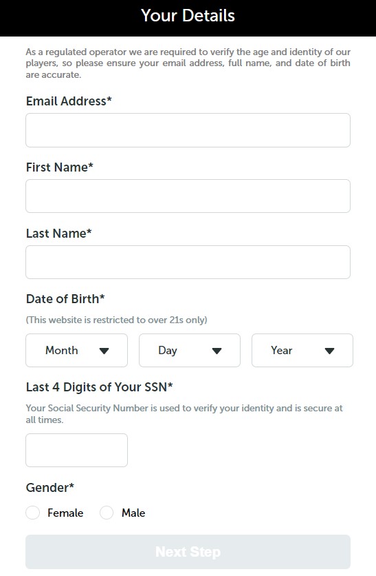 Virgin Casino Registration Process Step 1