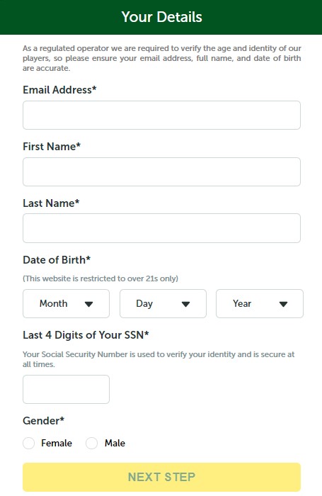 Tropicana Casino registration Process Step 1