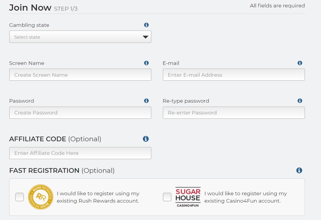 SugarHouse Casino Registration Process Step 1