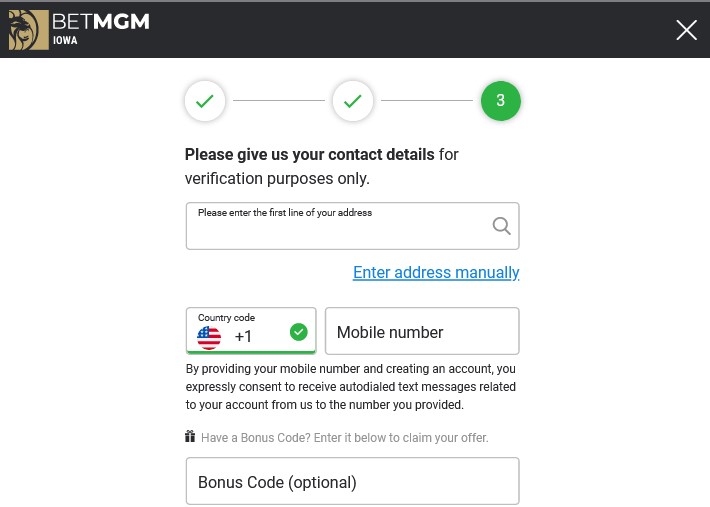 BetMGM Casio Registration Process Step 3