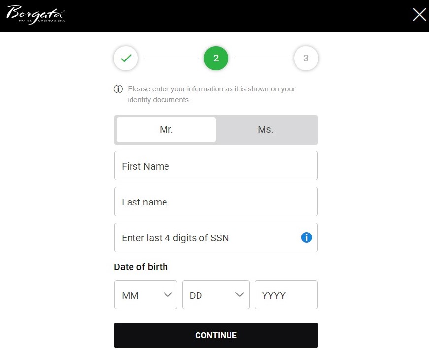 Borgata Casino Register Step 2