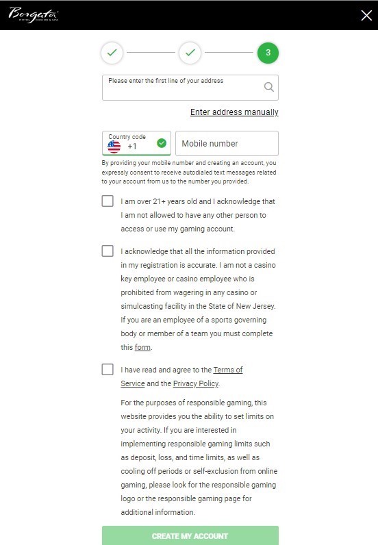 Borgata Casino Register Step 3